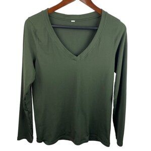 Athleta | Dark Green Uptempo Ribbed V Neck Long Sleeve Shirt
